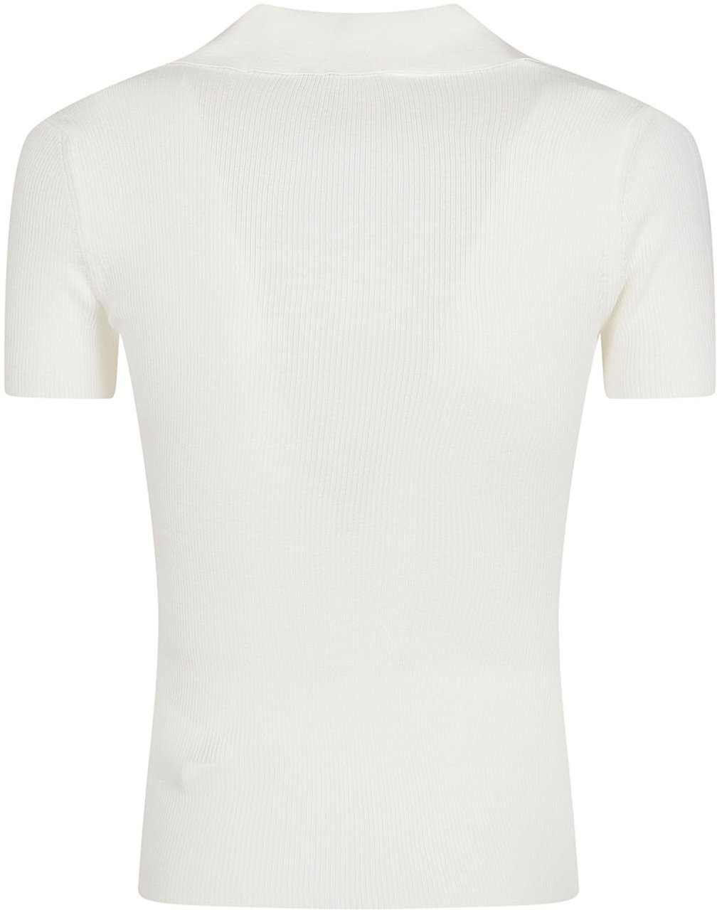 Max Mara Short-Sleeved Ribbed Knit Top with Subtle V-Neckline Wit