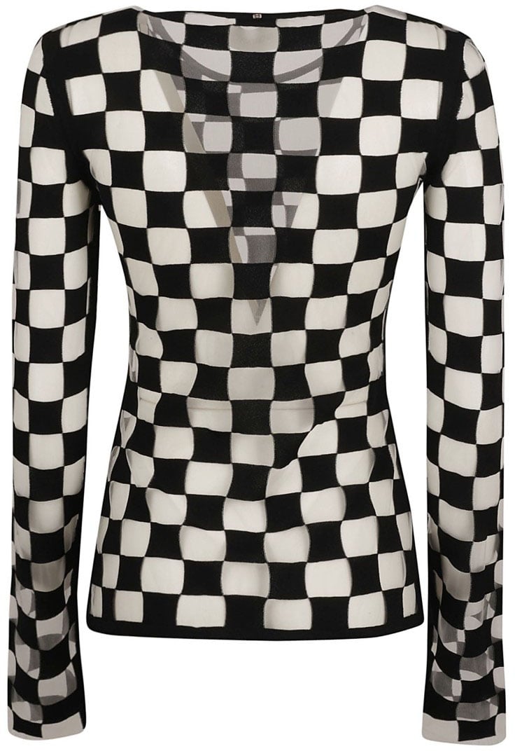 Max Mara Checkered Knit Sweater With Flared Cuffs Zwart