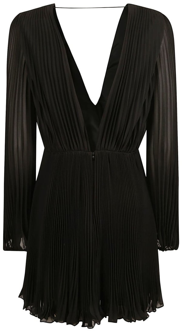 Max Mara Pleated Black Dress With Deep V-Neckline Zwart