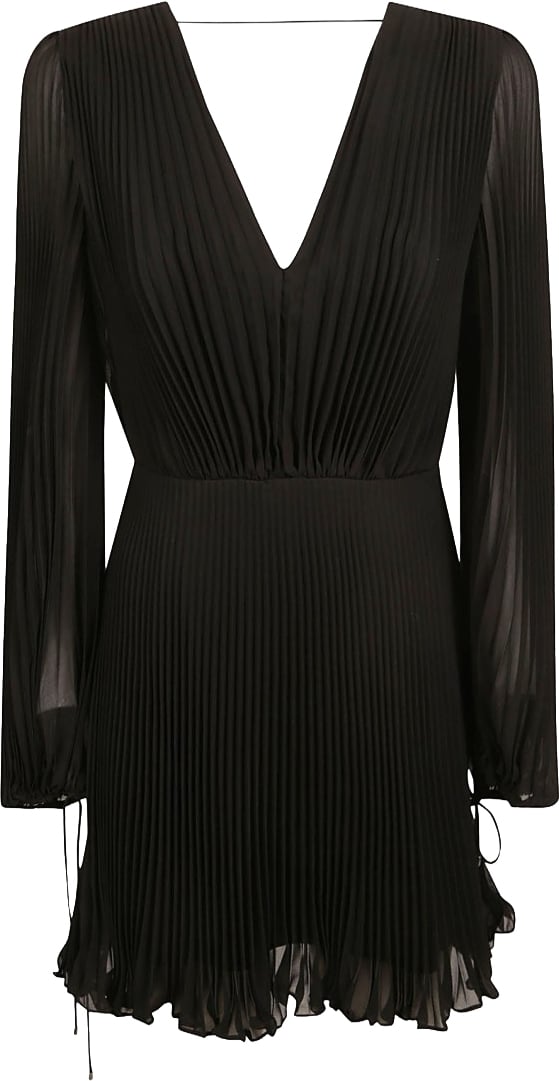 Max Mara Pleated Black Dress With Deep V-Neckline Zwart