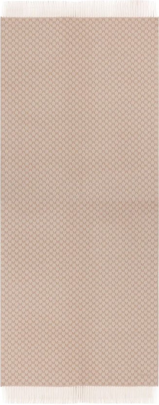 Max Mara Beige Wool Scarf With Fringed Edges Neutraal