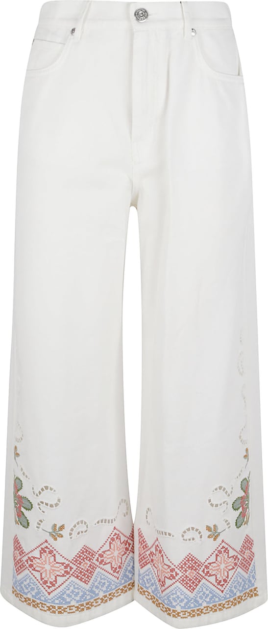 Max Mara Five-Pocket Cropped Wide-Leg Trousers with Embroidered Hem Wit