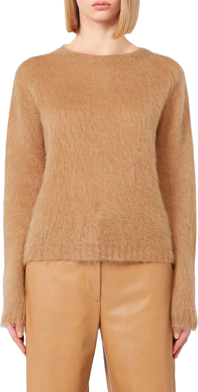 Max Mara Soft Brown Knit Sweater With Fluffy Texture Bruin