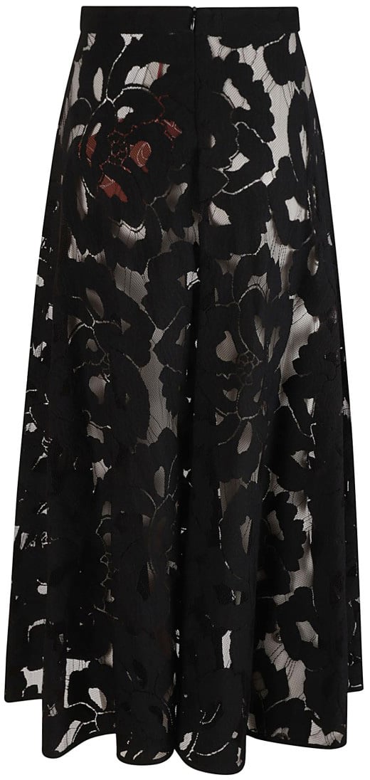 Max Mara Floral Lace Overlay Skirt With Flowing Silhouette Zwart