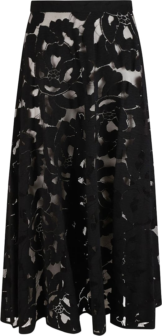Max Mara Floral Lace Overlay Skirt With Flowing Silhouette Zwart