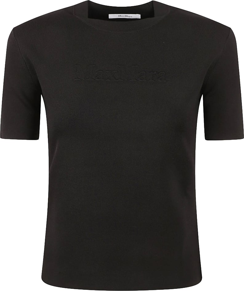 Max Mara Black T-Shirt With Embossed Logo Zwart