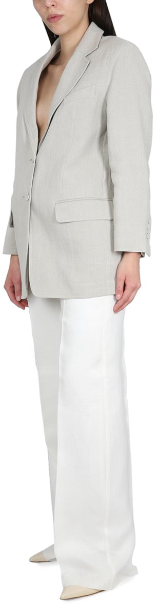 Max Mara Textured Flax Linen Jacket with Front Button Closure Wit