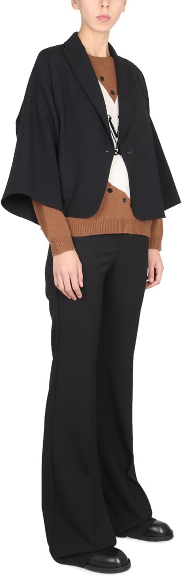 Max Mara Cropped Black Jacket With Peaked Lapels Zwart