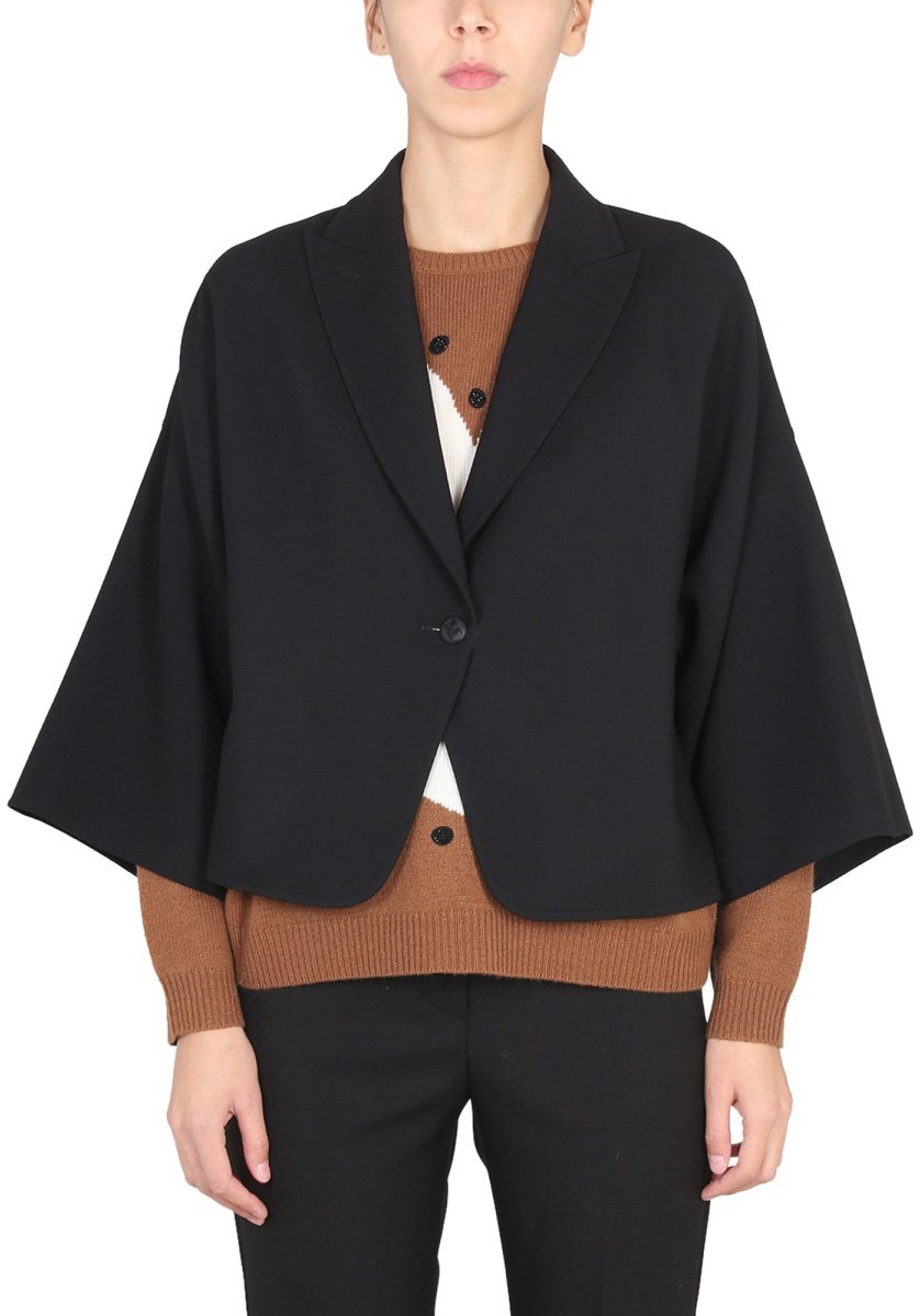 Max Mara Cropped Black Jacket With Peaked Lapels Zwart