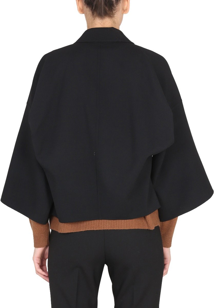 Max Mara Cropped Black Jacket With Peaked Lapels Zwart