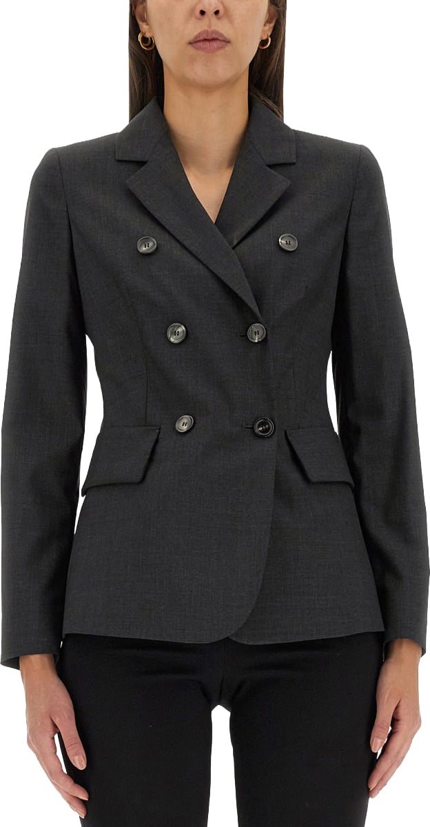 Max Mara Double-Breasted Jacket with Notched Lapels in Virgin Wool Zwart