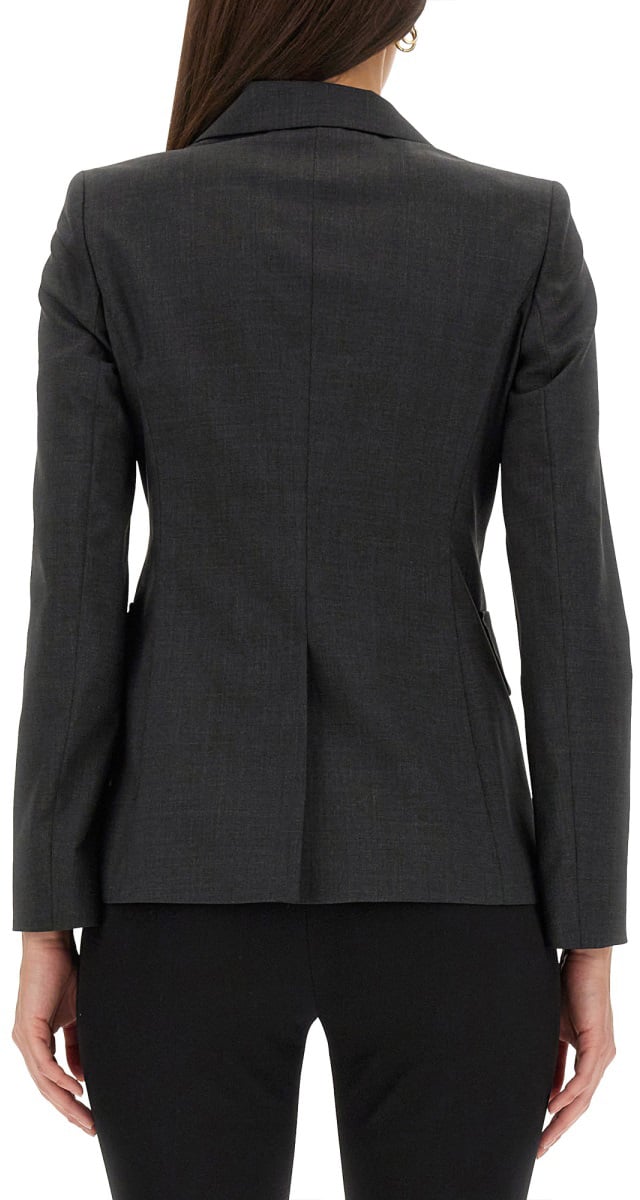 Max Mara Double-Breasted Jacket with Notched Lapels in Virgin Wool Zwart