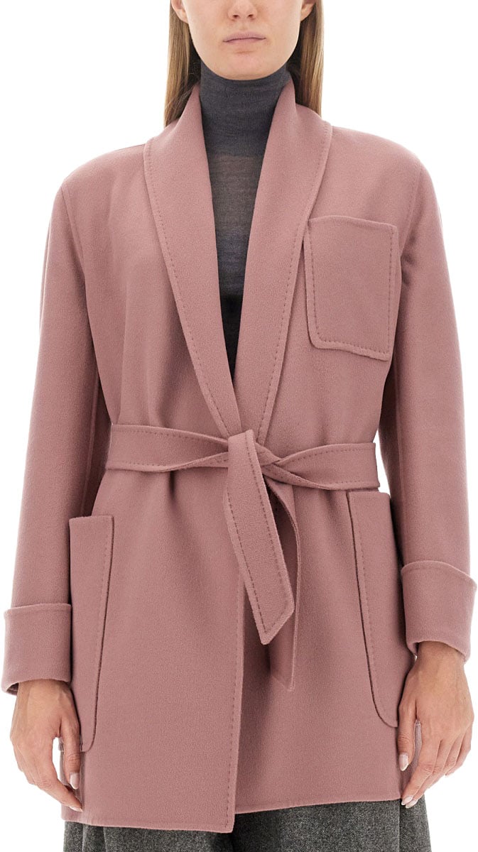 Max Mara Belted Cashmere-Virgin Wool Jacket with Tailored Silhouette Roze
