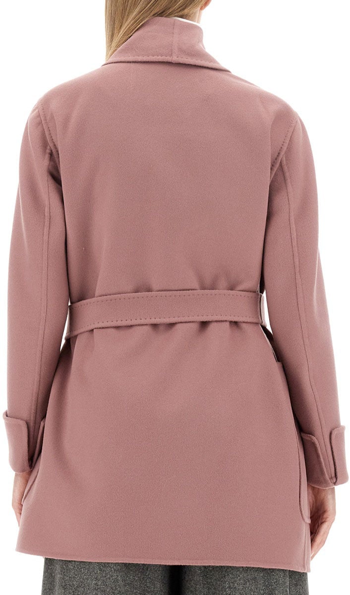 Max Mara Belted Cashmere-Virgin Wool Jacket with Tailored Silhouette Roze