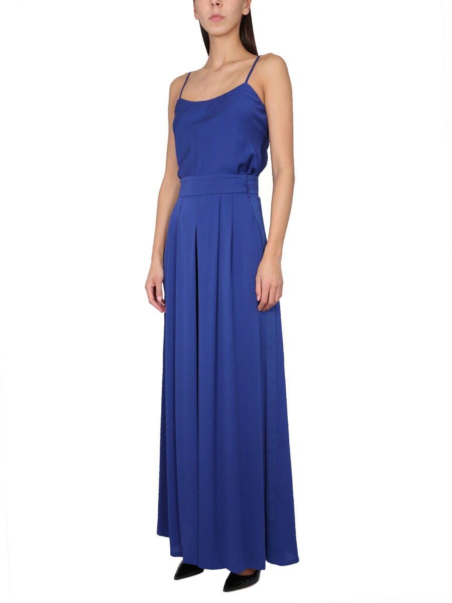 Max Mara Wide Silk Tuxedo Pants with Concealed Zipper Closure Blauw
