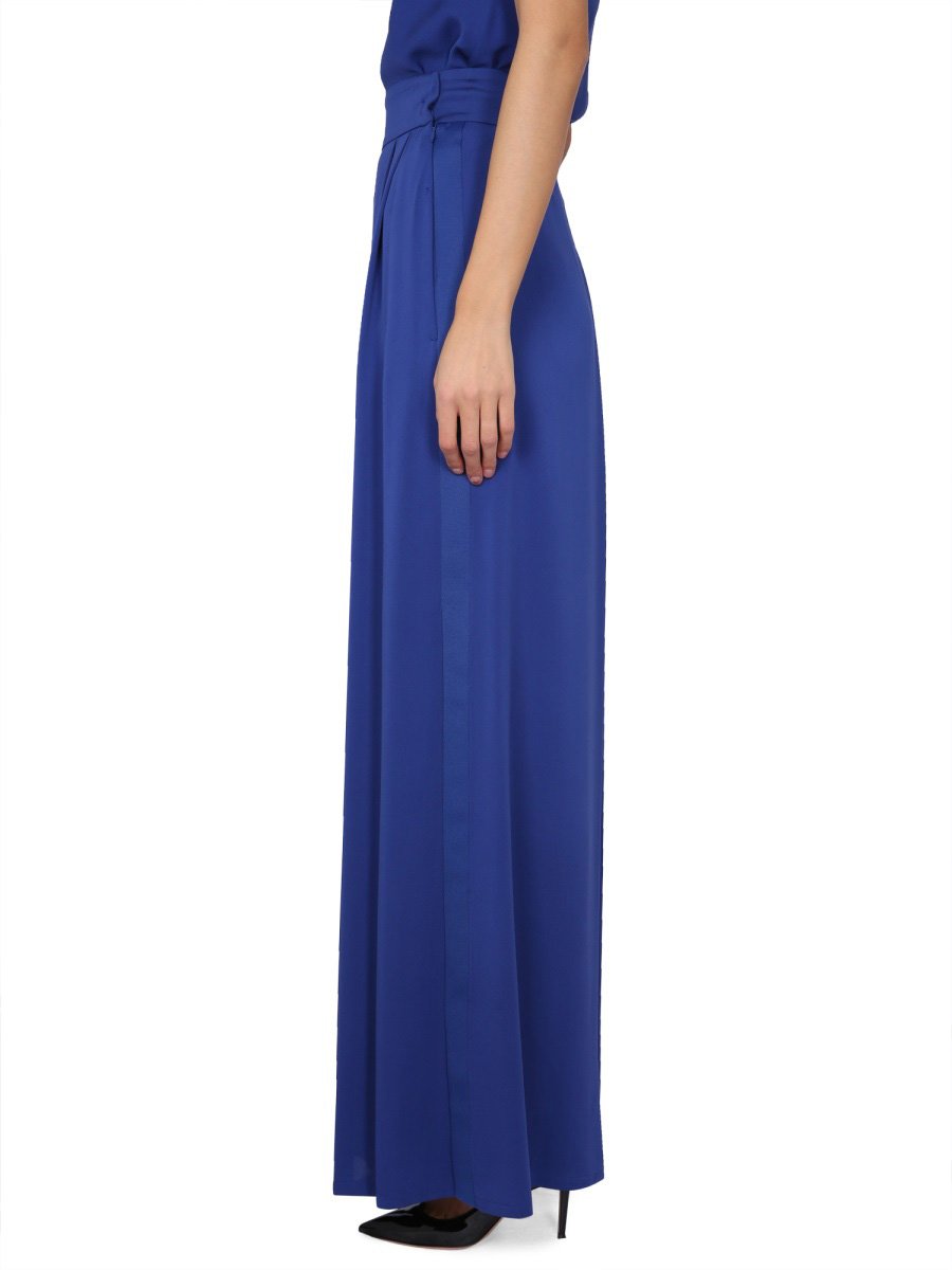 Max Mara Wide Silk Tuxedo Pants with Concealed Zipper Closure Blauw
