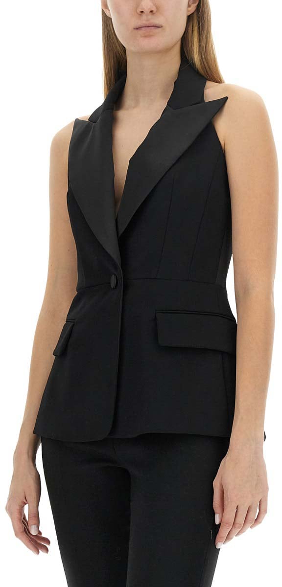Max Mara Slim-Fit Virgin Wool Vest with Minimalist Design Zwart