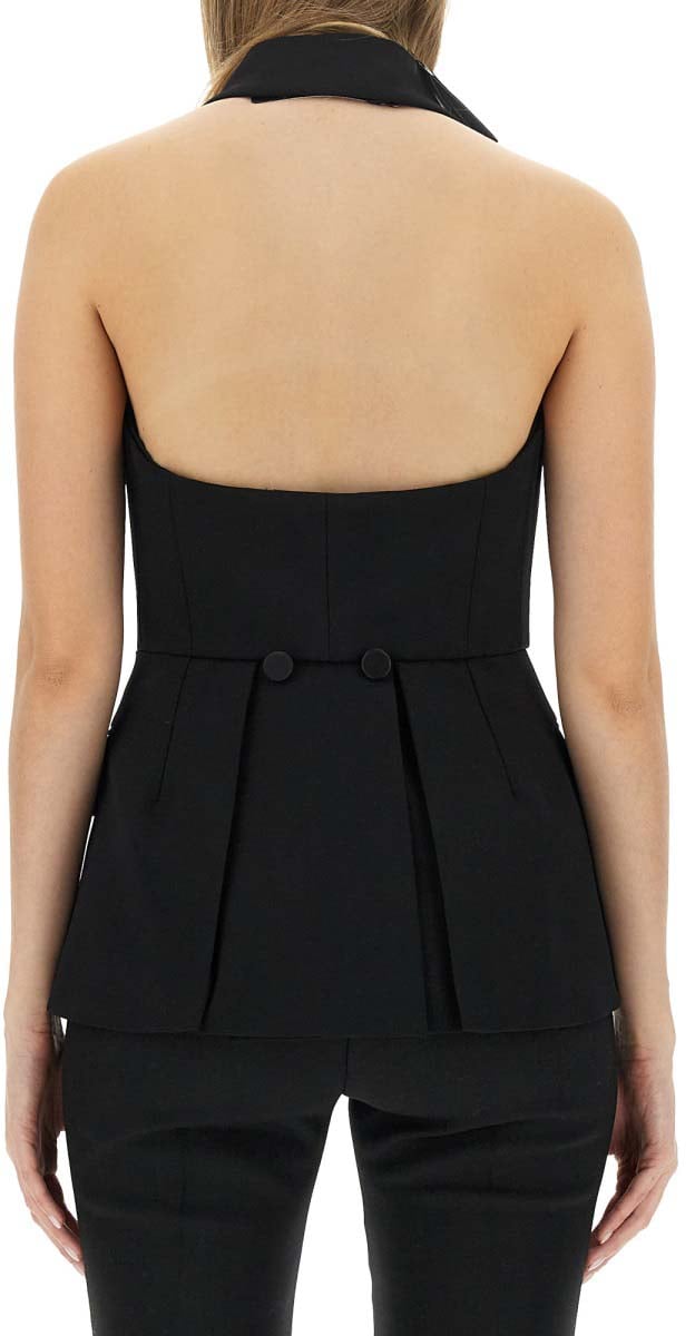 Max Mara Slim-Fit Virgin Wool Vest with Minimalist Design Zwart