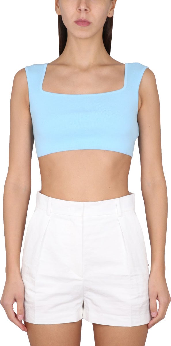 Max Mara Square Neck Crop Top in Lightweight Cotton Wit