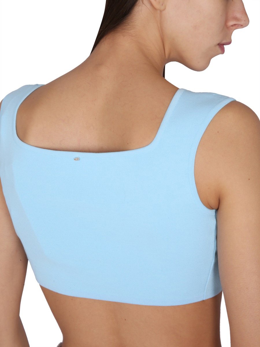 Max Mara Square Neck Crop Top in Lightweight Cotton Wit