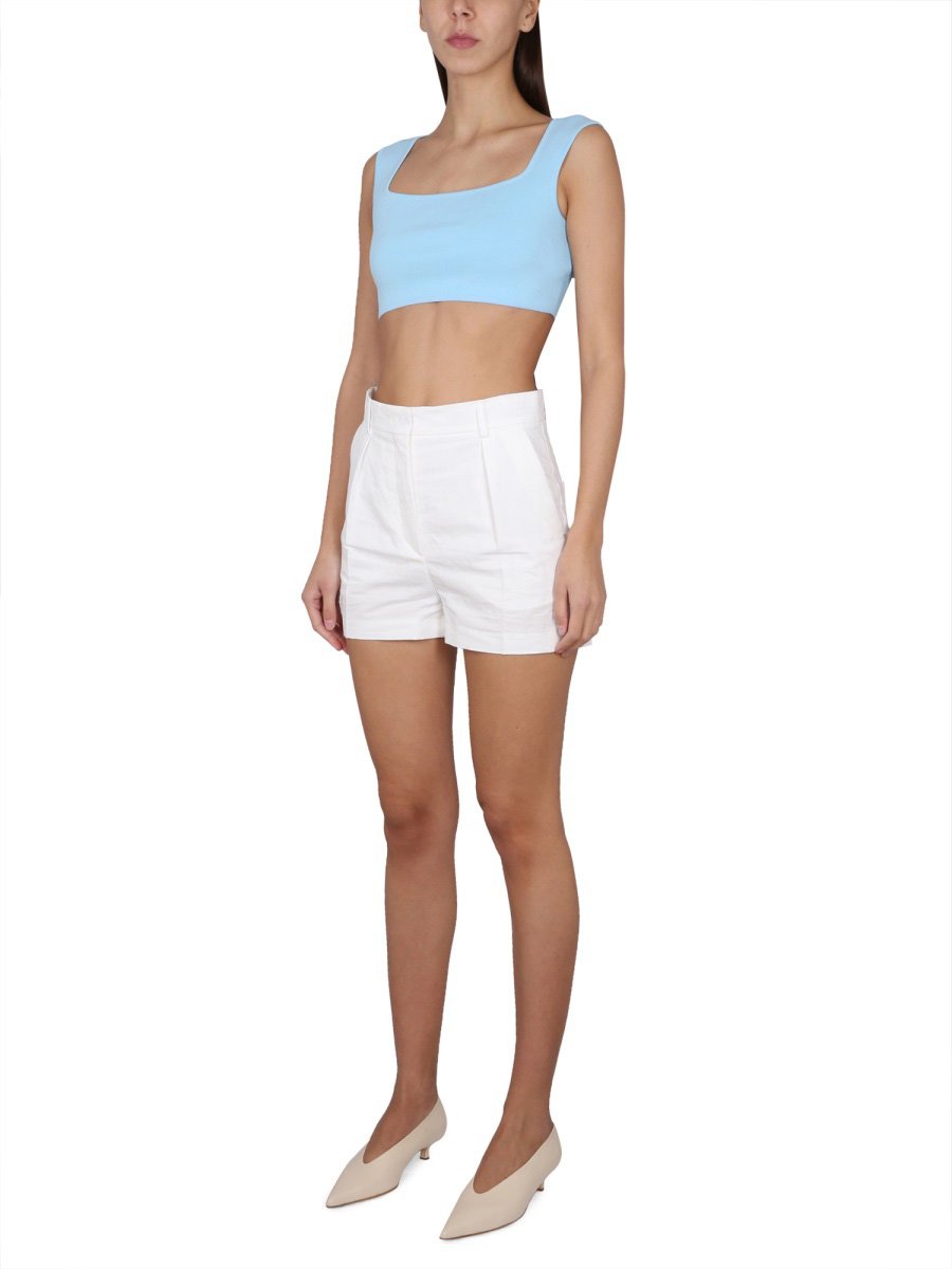 Max Mara Square Neck Crop Top in Lightweight Cotton Wit