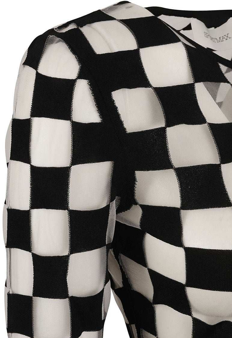 Max Mara Checkered Knit Sweater With Flared Cuffs Zwart