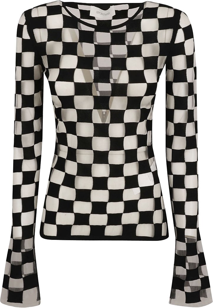 Max Mara Checkered Knit Sweater With Flared Cuffs Zwart