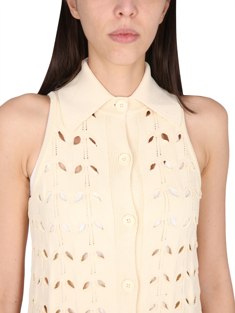 Max Mara Perforated Dress with Button Closure and Lightweight Design Neutraal