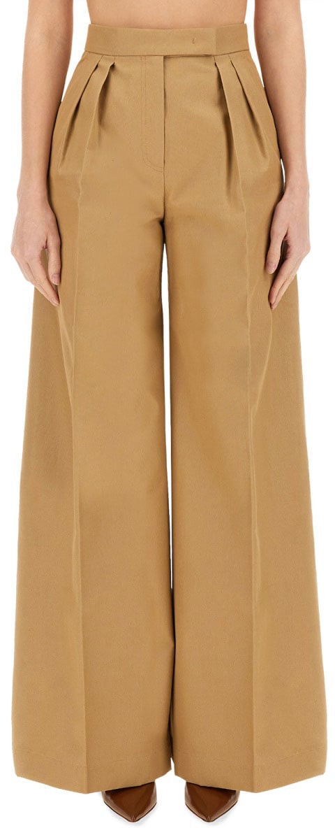 Max Mara Flowing High-Waist Wide Leg Pants Crafted from Cotton Neutraal