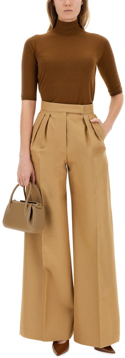 Max Mara Flowing High-Waist Wide Leg Pants Crafted from Cotton Neutraal