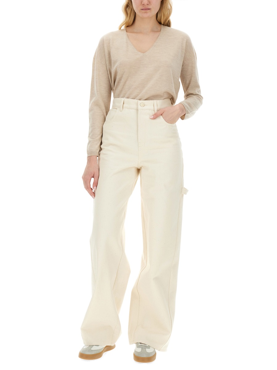 Max Mara Wide-Leg Cotton Trousers With High Waist Silhouette Neutraal