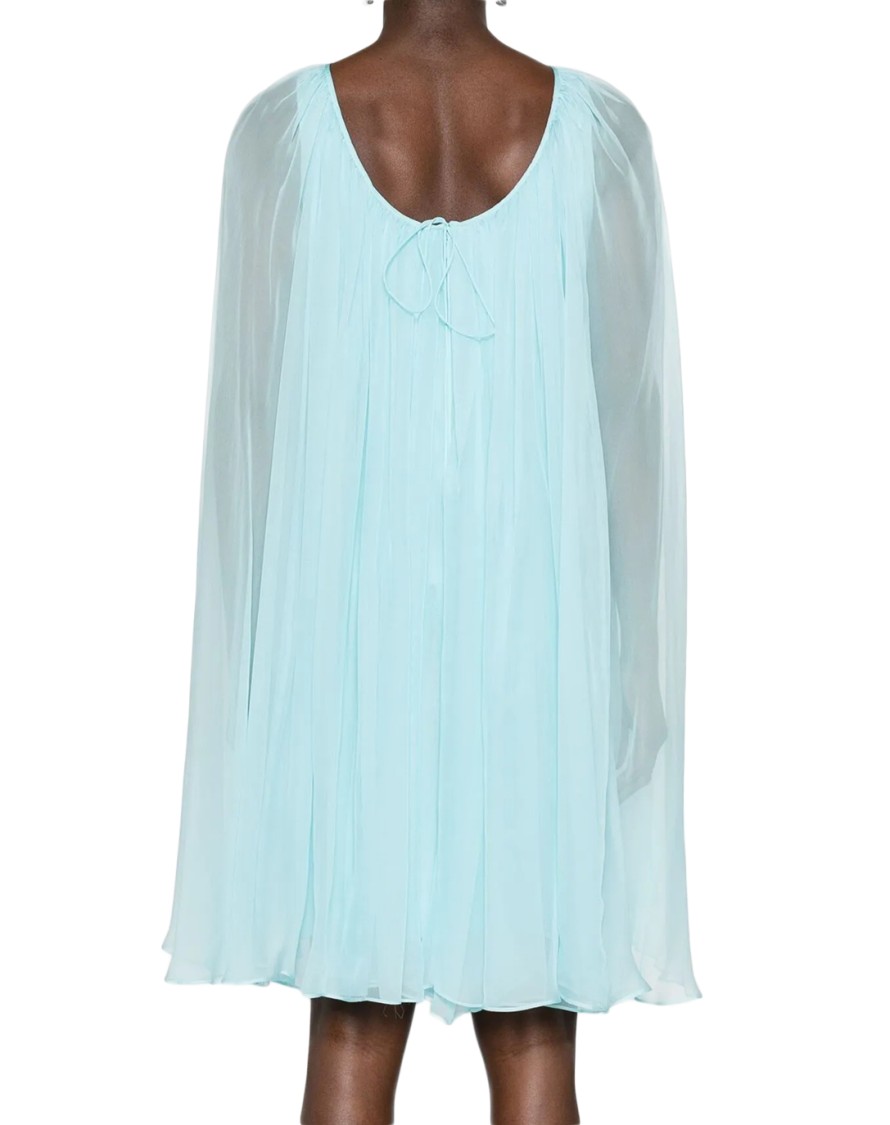 Max Mara Ethereal Flowing Dress With Gathered Neckline Blauw