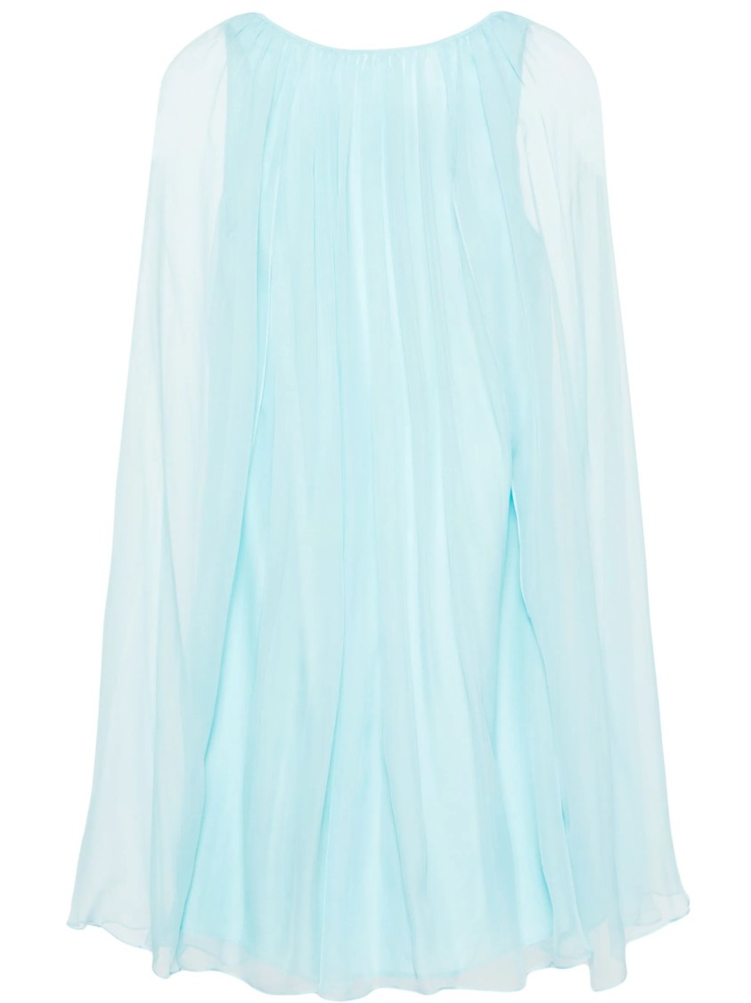 Max Mara Ethereal Flowing Dress With Gathered Neckline Blauw