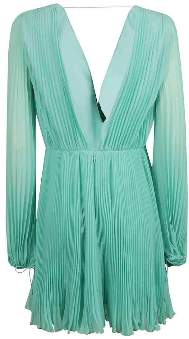 Max Mara Flowing Pleated Dress With Deep V-Neckline Blauw