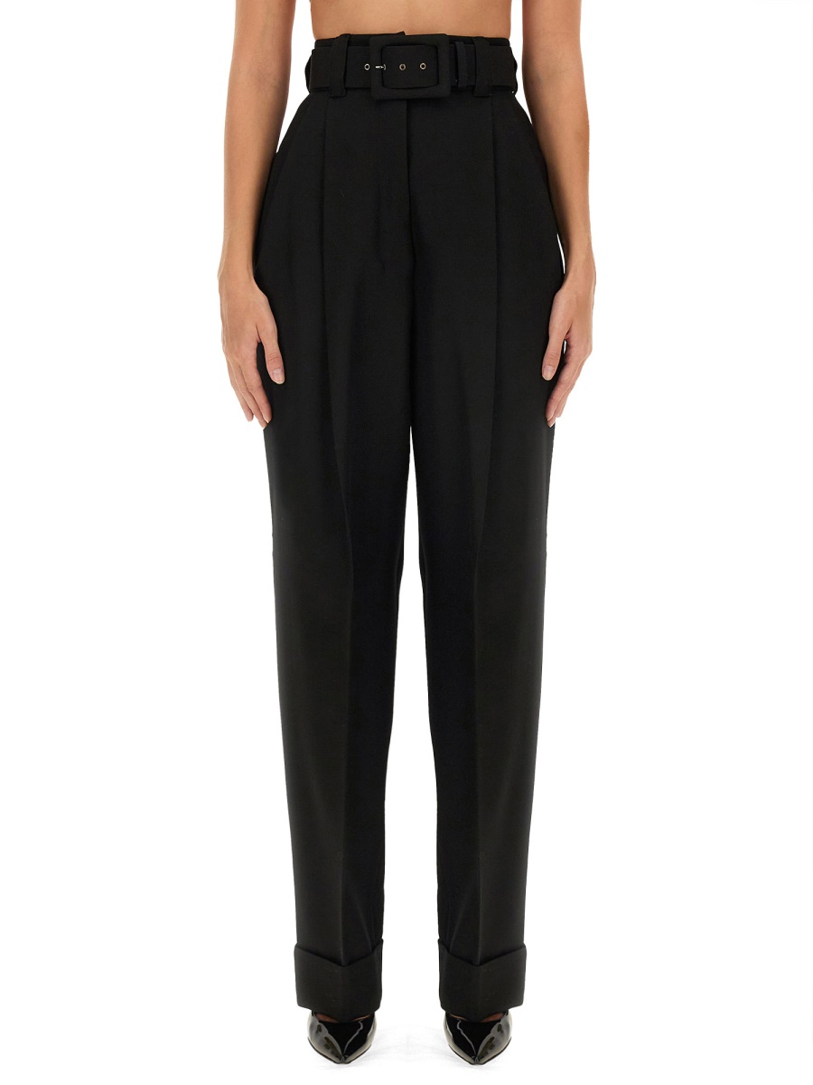 Max Mara Tailored Virgin Wool Pants with Straight Leg Silhouette Zwart