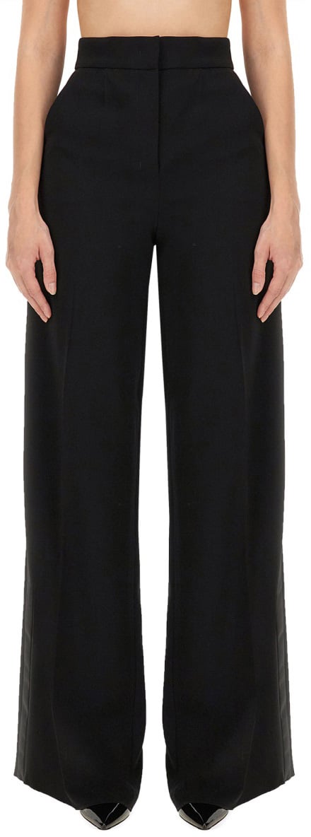 Max Mara High Waist Wide-Leg Pants With Subtle Side Stripe Zwart