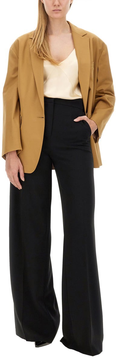 Max Mara High Waist Wide-Leg Pants With Subtle Side Stripe Zwart