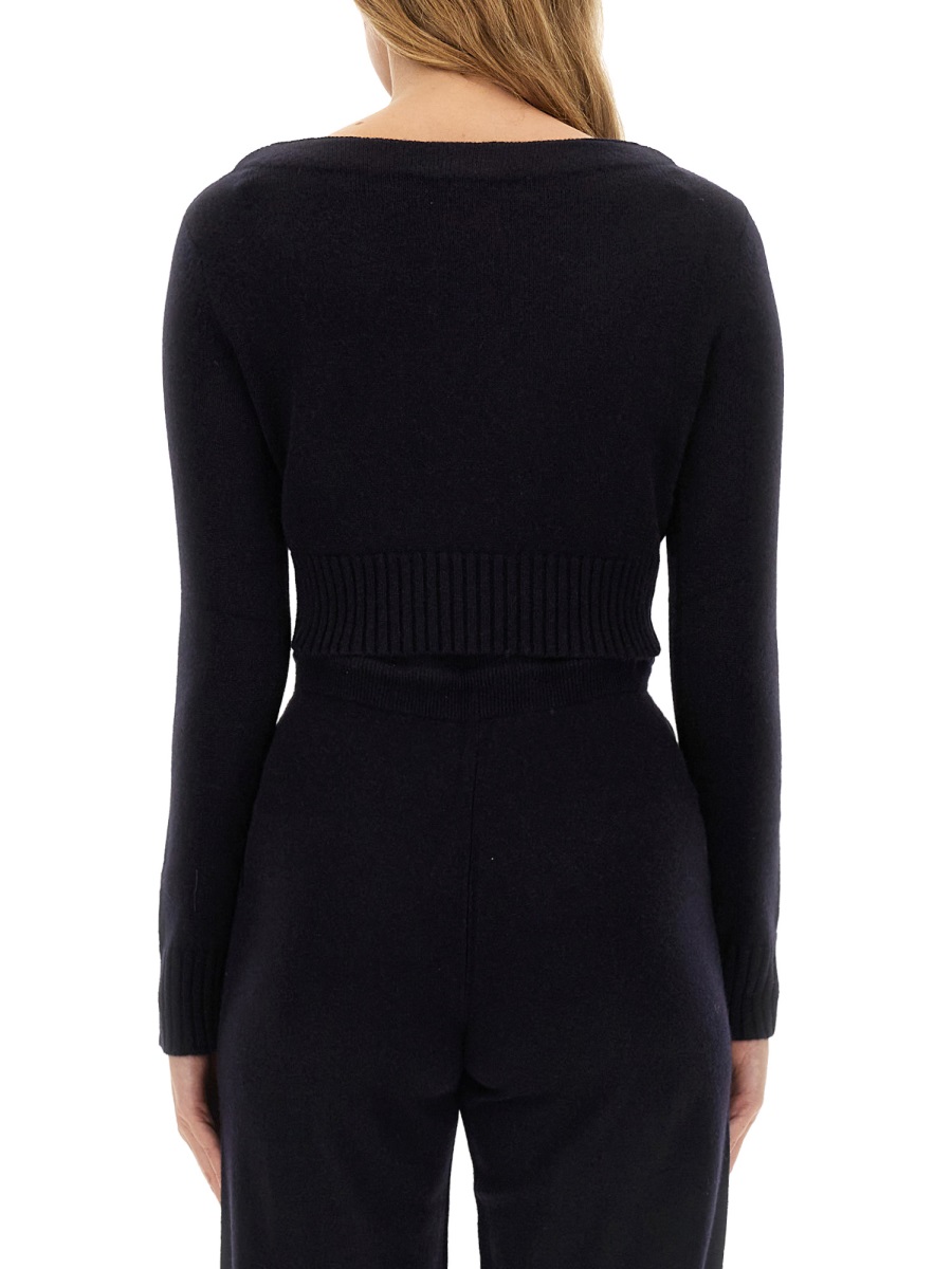 Max Mara Fitted Knit Shirt With Wide Round Neckline Zwart