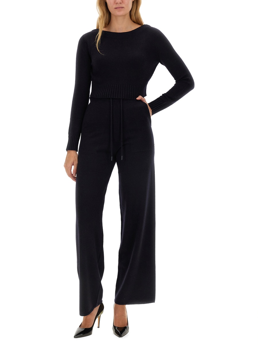 Max Mara Fitted Knit Shirt With Wide Round Neckline Zwart