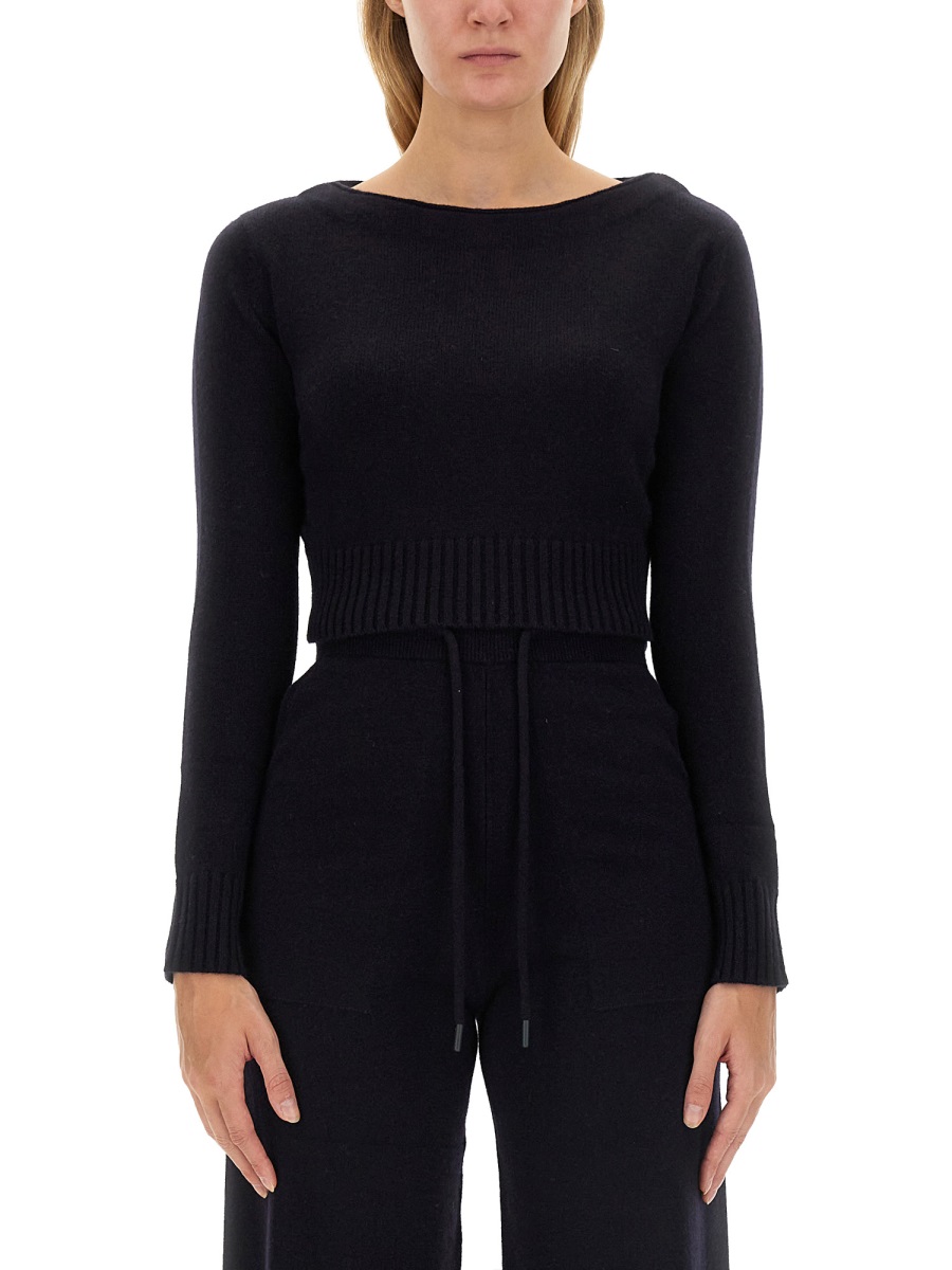 Max Mara Fitted Knit Shirt With Wide Round Neckline Zwart