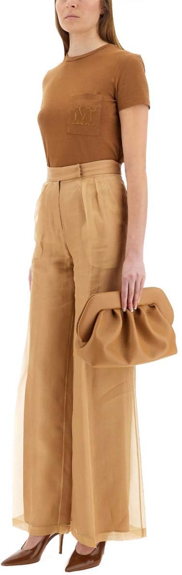 Max Mara Silk Wide-Leg Pants With High Waist And Pleated Design Neutraal