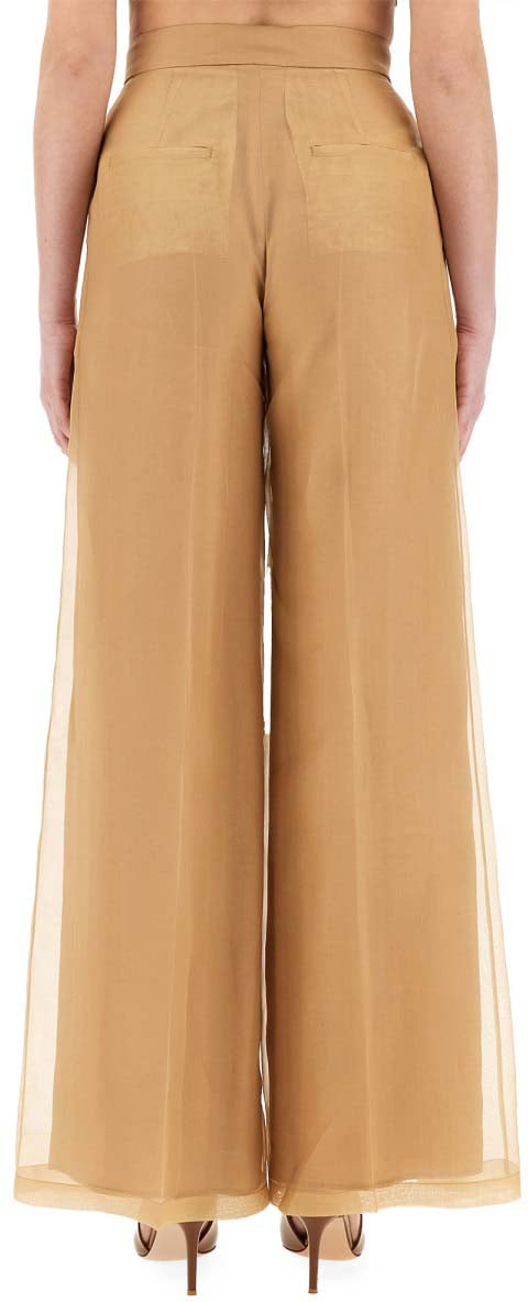 Max Mara Silk Wide-Leg Pants With High Waist And Pleated Design Neutraal