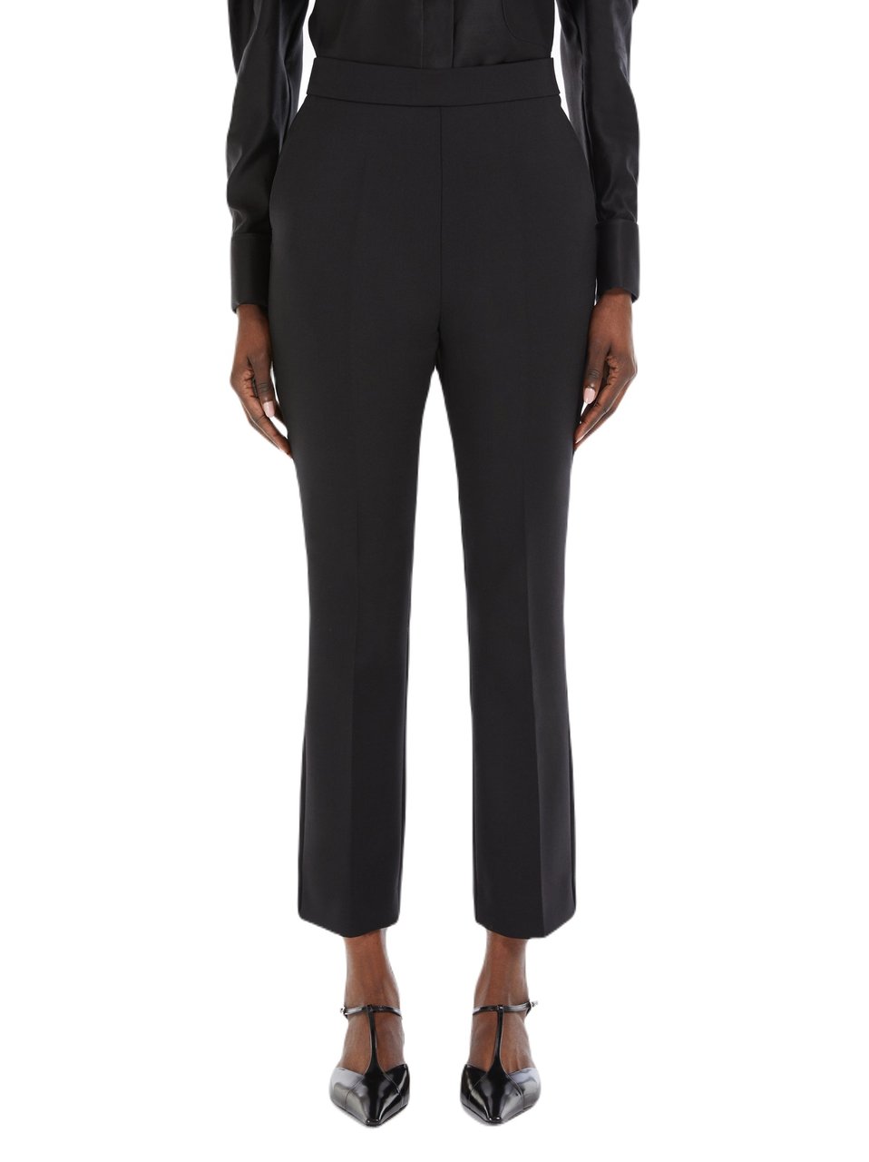 Max Mara Pure Wool Crêpe Slim Fit Trousers Zwart