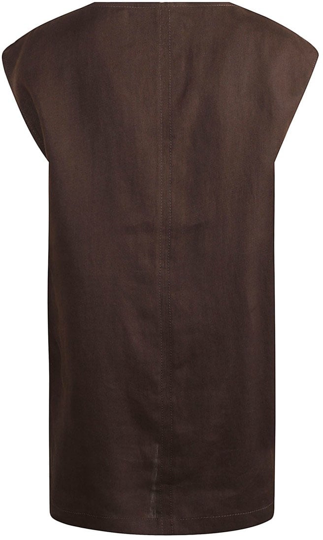 Max Mara V-Neck Linen Dress With Cap Sleeves Bruin