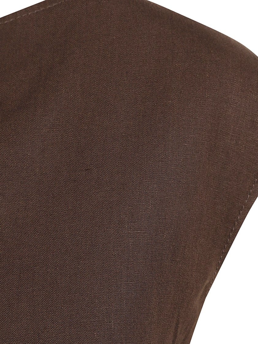 Max Mara V-Neck Linen Dress With Cap Sleeves Bruin