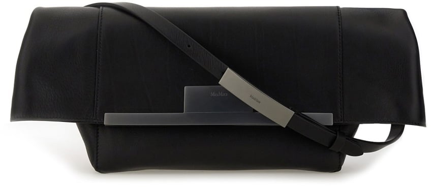 Max Mara Medium Brown Calf Leather Clutch with Flap Closure Zwart