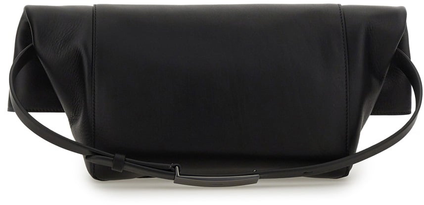 Max Mara Medium Brown Calf Leather Clutch with Flap Closure Zwart