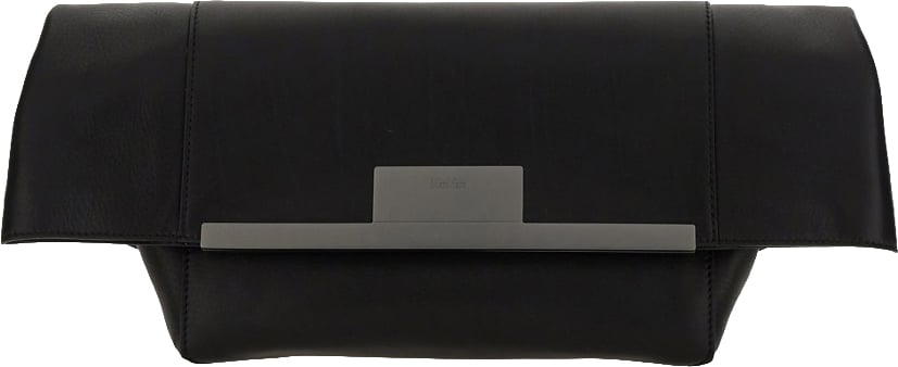 Max Mara Medium Brown Calf Leather Clutch with Flap Closure Zwart