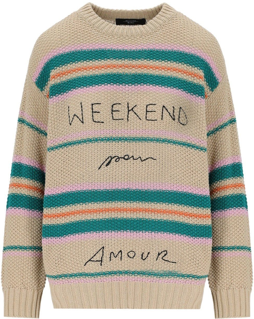 Max Mara MAX MARA WEEKEND ANGUS CREWNECK SWEATER WITH EMBROIDERY Beige