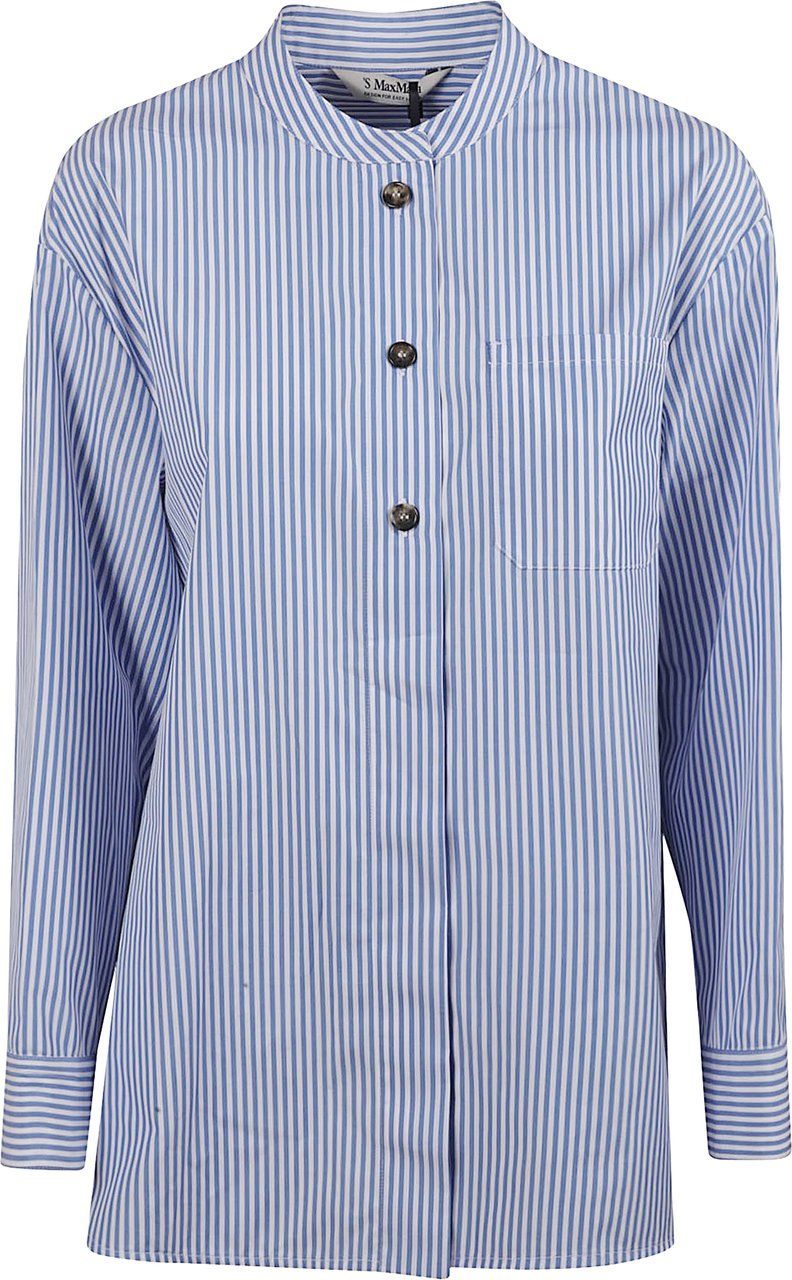 Max Mara Classic Striped Shirt with Mandarin Collar Blauw